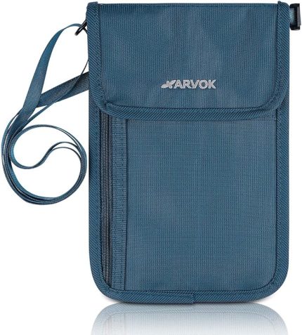 Pasaport Tutucu, Hepsi Bir Arada Seyahat Düzenleyici Cüzdan RFID Engelleyen Boyun Zula Kesesi Kılıf Çanta, Mavi, Medium