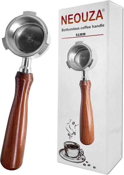 Espresso Dipsiz Portafilter 51mm DeLonghi Dedica ile Uyumlu EC680/EC685/EC785/EC820/EC850/EC860 ECF01 Kahve Makinesi, Paslanmaz Çelik, Premium Gülağacı