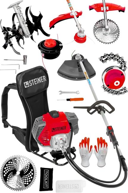 Alman 16 Hp Tam Profesyonel Sırt Tipi Benzinli Tırpan Ot Çalı Çim Biçme Makinesi Kırmızı + Çapa Aparatı