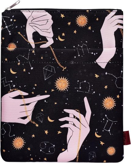 Kitap Kılıfı Güneş Takımyıldızları, Karton Kılıflar için Kitap Kapakları, Yıkanabilir Kumaş, Fermuarlı Kitap Kolları, Orta Boy 38 cm X 20 cm Kitap Severler Hediyeleri