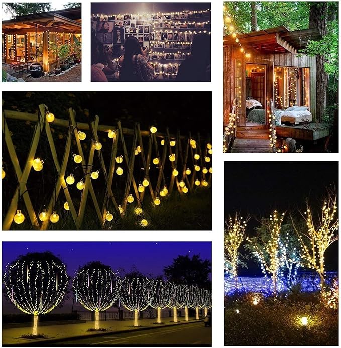 Solar Işık Zinciri, Dış Mekan, 7 m, 50 LED, Kristal Küre Solar Işık Zinciri, Işık Sensörlü Sıcak Beyaz, 8 Mod, IP65 Su Geçirmez Dekorasyon, Bahçe, Teras, Düğünler, Partiler, - Görsel 3