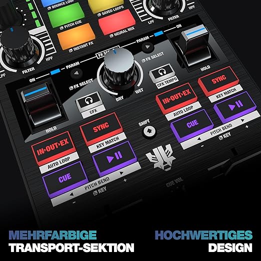 Mixtour Pro | Ultra Taşınabilir Hepsi Bir Arada 4-Deck USB-C Ses Kartlı DJ Controller/Kontrolör | Algoriddim djay Pro için (Mac, PC, iOS & Android uyumlu) - Görsel 3