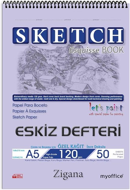 A5 Spiralli Eskiz Defteri – 50 Yaprak, 120 gr Çizim Bloknotu, Sanat Defteri
