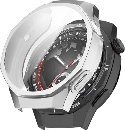 Huawei Watch GT5 Pro 46mm için Saati Tam Saran TPU Ekran Koruyuculu Çizilme ve Darbelere Karşı Koruma Sağlayan Dokunmatik Etkilemeyen Silikon Kılıf (Gümüş, GT5 Pro 46mm)