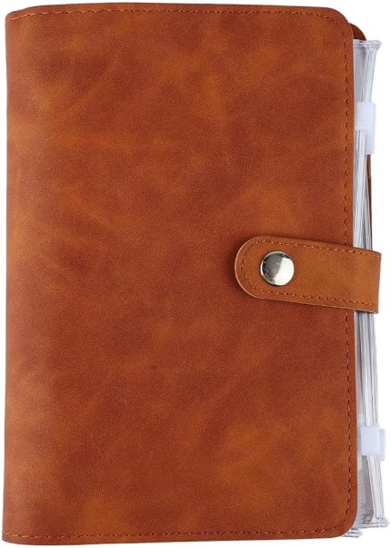 Bütçe Bağlayıcı, Para Bağlayıcı, Nakit Doldurma Cüzdanı, A6 Çoklu Cepler Paslanmaz Çelik Yüzükler, Ofis Okulları için PU Deri Kapak Portföy Bağlayıcı (Kahverengi)