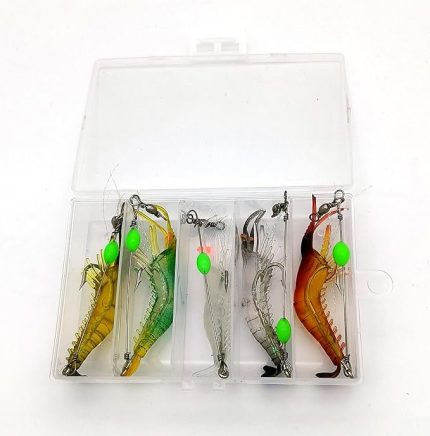 5 Adet Fosforlu Gerçekçi Silikon Karides Balık Yemi - Kutulu - 7,5cm 5,5gr