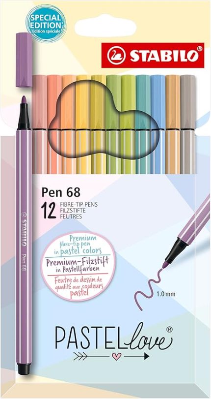 Pen 68 Pastellove - Keçe Uçlu Boya Kalemi - 12'li Paket - Çeşitli Renkler