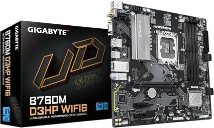 B760M D3HP WIFI LGA1700 DDR5 7600MHz(OC) PCIe 4.0 M.2 NVMe WiFi 6 Gigabit LAN mATX Anakart