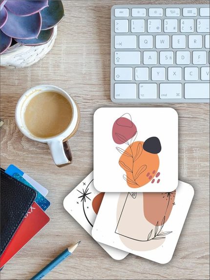 Bohem Ay Kelebek Temalı Ahşap Bardak Altlığı Ahşap Baskılı Altlık 6'lı set (9 x9CM) karbonNM26