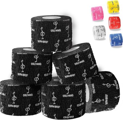 BODY COLD MIND Halter, Powerlifting ve Mukavemet Deadlift için Premium Kaldırma Parmak Bandı, Yırtılabilir, Elastik Pamuk, Ter Geçirmez ve Nefes Alabilir (Siyah, 6 Rulo)