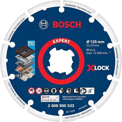 Professional 1x EXPERT Diamond Metal Wheel X-LOCK Kesme Diski 125 mm (Dökme demir, Paslanmaz çelik, Çelik, Demir içermeyen metalle, Ø 125 mm, Aksesuar Küçük Avuç Taşlama Makinesi)