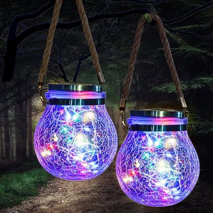 güneş enerjili bahçe lambası, 2 adet, 30 LED solar fener, asılı cam fener, dış mekan için solar lamba, IP65 su geçirmez, bahçe, teras, balkon, cadılar bayramı, Noel için (çok renkli)