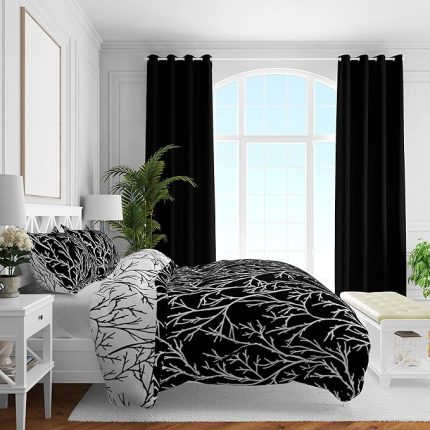 Düz Pamuk Saten Nevresim Setleri, Siyah, Queen Size