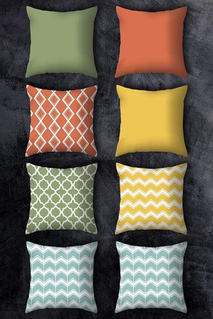 Tarafı Baskılı 43x43 Kırlent Kılıfı 8'li Set Kombini