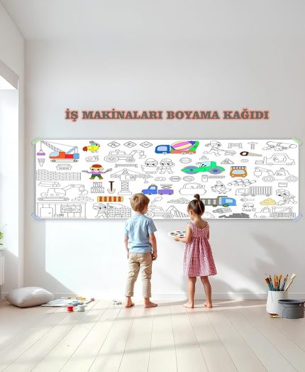 Makinaları Temalı Dev Boyama Kağıdı 2,5 Metre Rulo Boyama Kağıdı Çocuk Anaokulu ve Kreşler için Aktivite Çocuk Eğitici Boyama
