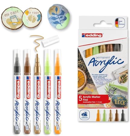 5300 Akrilik Markör 5'Li Set, Doğa Renkleri, 5 Akrilik Boya Kalemi Seti, İnce Yuvarlak Uç 1-2 mm