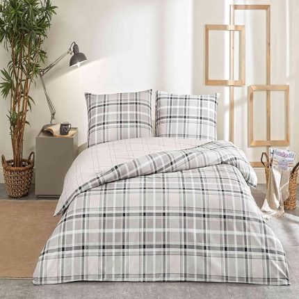 Caleb Renkli Klişe Pamuk Nevresim Takımı, Gri, Çift Kişilik