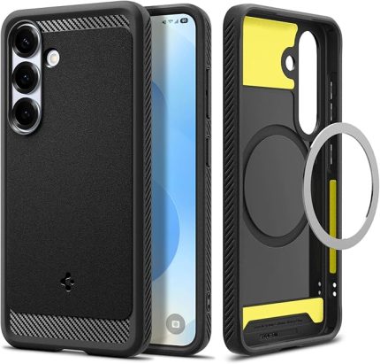 Galaxy S25 ile uyumlu Ekstra Dayanıklı Kılıf Rugged Armor Hava Kanalı Teknolojisi Askeri Sınıf Koruma MagFit özellikli Matte Black Çift Katman Kapak - ACS08998
