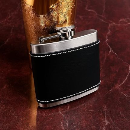 Siyah Derili 5 Oz-150 cc Hunili Çelik Viski İçki Konyak Matarası
