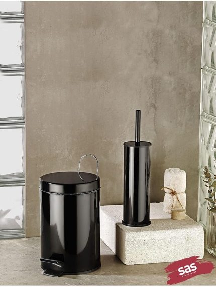 Çöp Kovası Tuvalet Wc Fırçası Banyo Çöp Kovası 2'li Banyo Seti Siyah 5 Litre