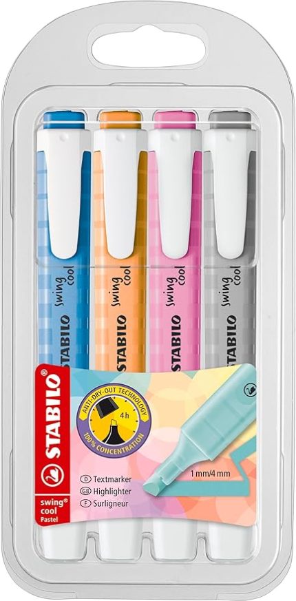 swing cool Pastel - Fosforlu Kalem - 4'lü Paket - Çeşitli Renkler