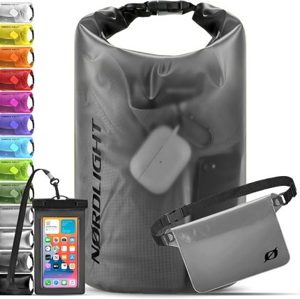 3 Su Geçirmez Torba Seti Dry Bag (Antrasit) - 20L su geçirmez torba + cep telefonu için su geçirmez kılıf + su geçirmez bel çantası | IPX8 koruma | Plajda ve ayakta kano yapma için