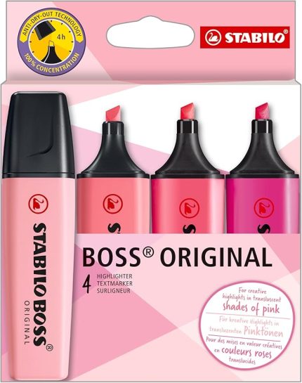 - BOSS ORIGINAL - Fosforlu Kalem - 4'lü Paket - Pembe Tonları