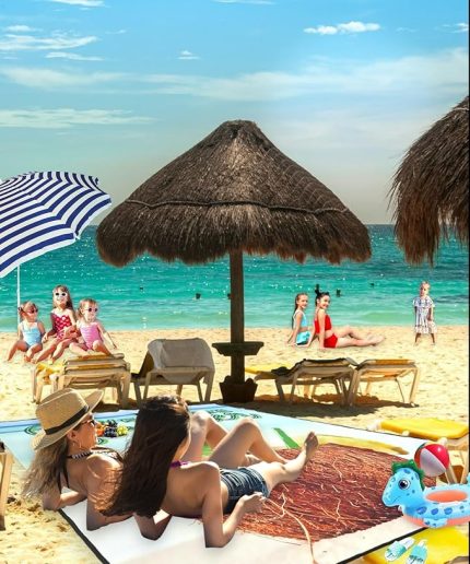 Plaj Havlusu, Piknik Örtüsü, Plaj Matı, Çantalı Plaj Hasırı,Kamp Battaniyesi, Kamp Matı, Katlanabilir, Hafif, Su Geçirmez, Kum Geçirmez (Hindistan Cevizi)