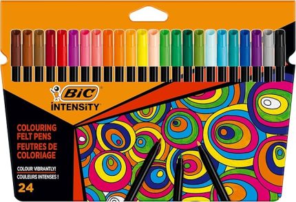 Intensity Keçeli kalemler, yetişkinler ve gençler için, 24 yıkanabilir renk, sağlam uçlu, karton kutuda