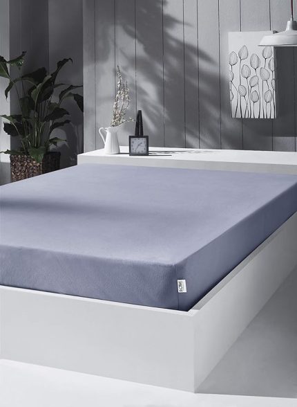 Örme Penye Lastikli Çarşaf, Battal Çift Kişilik, Açık Gri, Pamuk-Elastan 230G/M2