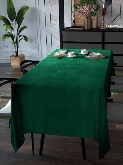 Zümrüt Yeşili Kadife Dokulu Masa Örtüsü Dertsiz Velvet Touch Serisi