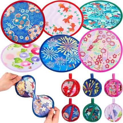 12 adet Japon yuvarlak yelpaze, taşınabilir, katlanabilir yelpaze, yaz festivali, katlanır yelpaze, düğün, parti, ev, kadın, ofis için, kişisel güzel dekorasyon, rastgele renkler
