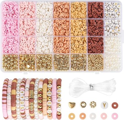 Yakl. 2680 adet Heishi boncuk seti, 6 mm polimer kil boncuk, 6 renkli kil boncuk, bileklikler, bileklikler için kendin yap boncuklar, kolyeler, küpeler için elastik ip ile kendiniz yapın