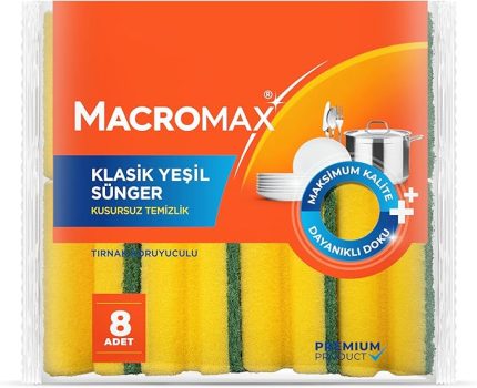 Koruyuculu Bulaşık Süngeri 8’li Paket – Ergonomik Yeşil Klasik Sünger