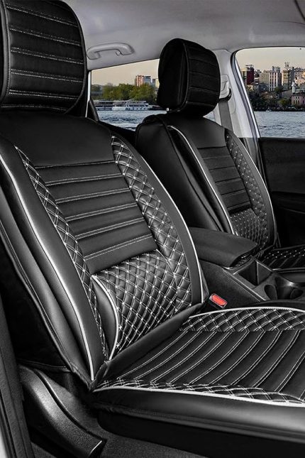 C-HR ile Uyumlu Lüx Deri Oto Koltuk Kılıfı Ön Arka Takım Set Plus SİYAH BEYAZ