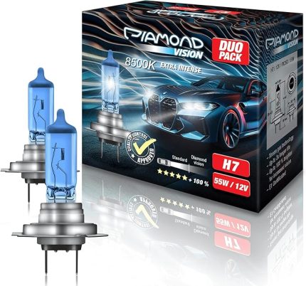 Vision 2x H7 12V 55W | Xenon Görünüm | Halojen Araç Ampulleri | 8500k Süper Ultra Beyaz | Soğuk Beyaz | Son Derece Dayanıklı | Duobox | E-Mark | PX26D