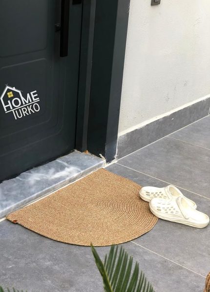 Jüt Yarım Daire Kapı Önü Paspası | Kaymaz Tabanlı | Doğal El Dokuma | Şık ve Dekoratif D paspas (Kapı Girişleri, Banyo ve Balkon Kullanımı İçin) (Hasır, 50 * 70)