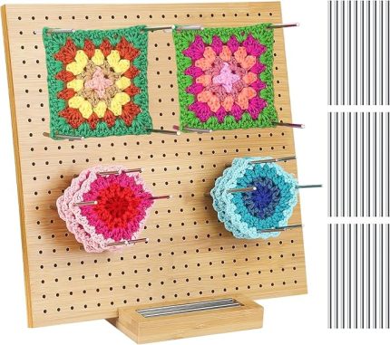 Tığ işi bloklama tahtası, kare el yapımı örgü tahtası, blokaj tahtası ve iğneler, 29 cm x 29 cm, 30 paslanmaz çelik pimli, örgü ve tığ işi için büyük zemin bloğu matları