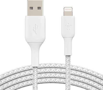 Örgülü Lightning Kablosu (Hızlı Şarj Lightning - USB Kablosu) MFi Sertifikalı Şarj Kablosu, Örgülü Lightning Kablosu (3m, Beyaz)