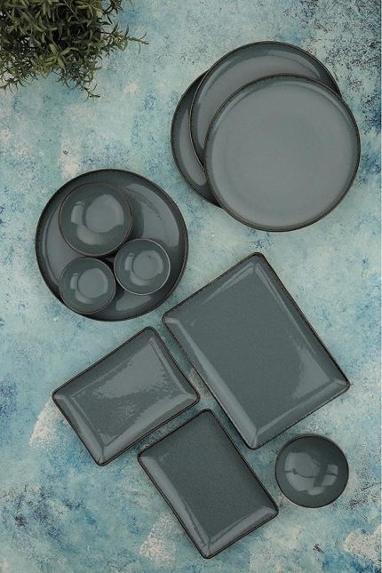 Porselen Moderna 14 Parça 6 Kişilik Kahvaltı Takımı, Mavi