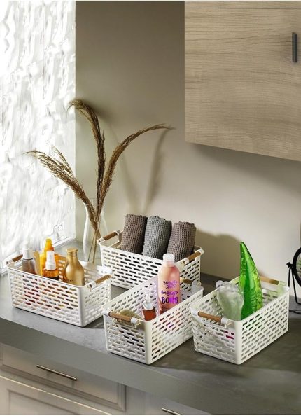 Çok Amaçlı Tutacaklı Organizer Sepet - Dolap Içi & Çekmece Düzenleyici Sepet Beyaz, 24121810015