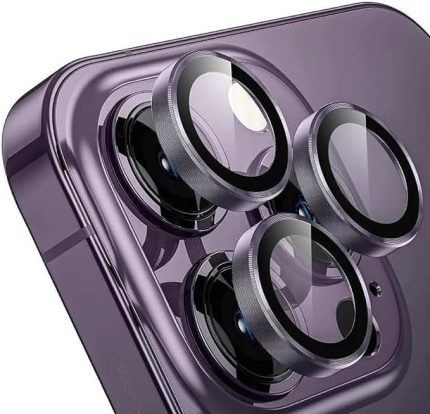İphone Alüminyum Alaşım Çerçeveli Tempered Glass Kamera Lens Koruyucu (iPhone 14 Pro Max Mor)
