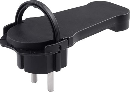Yassı fiş siyah - Katlanır braketli - 1,5 mm² kablo kesitli kablolar için uygundur - IP20 iç mekan/topraklı açılı fiş ekstra düz/Schuko fiş / 7421080, 1 adet