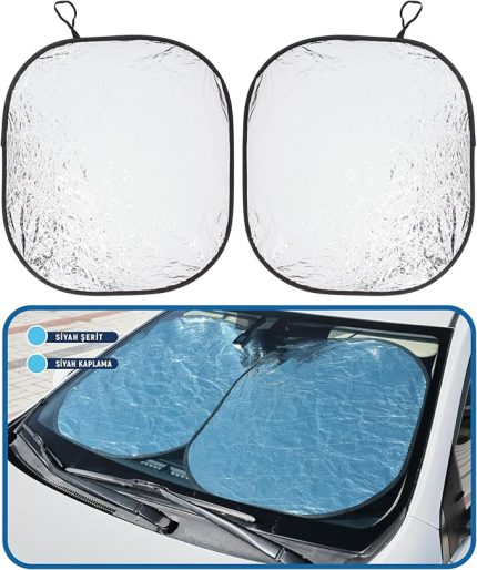 İçi Ön Cam Güneşliği, Katlanabilir Otomobil Ön Cam Güneşliği Otomobil, Güneş Isı Koruması ve Araba İçi Soğutucu (EXTRALARGE)73 * 80cm / 2 özdeş dikdörtgen gölgelik, oto güneşlik