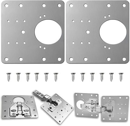 2 Adet Paslanmaz Çelik Menteşe Onarım Plakası – 9x9 cm Tamir Kiti, 12 Vida ile – Dolap Kapakları için Dayanıklı ve Kolay Montajlı Menteşe Sabitleme Plakası