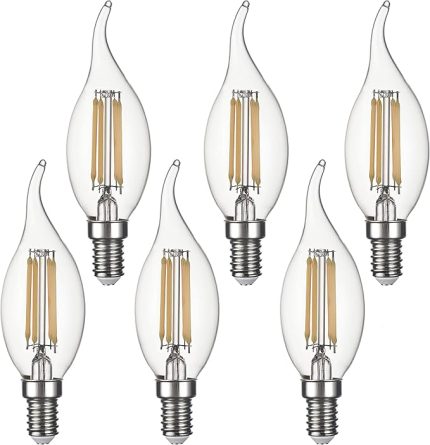 6 Adet Kıvrık Buji Ampul 4W Şeffaf Filament Rustik LED Ampul – E14 Duy, 3200K Günışığı Işık - Cata - Avize Ampulü