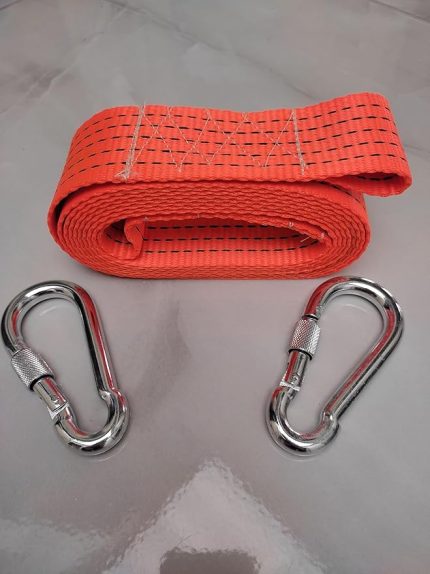 Halatı 3 Ton 5 M (ÇEKME HALATI) Kumaş 10 MM VİDALI METAL ÇENGELLİ Karabinalı, Turuncu KUMAŞ Çeki Halatı, 5 Cm genişlik 2mm, yüksek Dayanıklı, Çelik Uçlu Araba Çekme, oto çeki