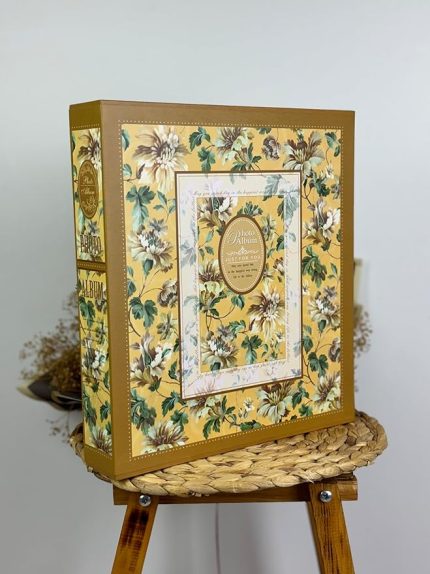 10x15cm 500 Fotoğraf Kapasiteli Kutulu Çiçek Desenli Lüks Ofset Fotoğraf Albümü (SARI)