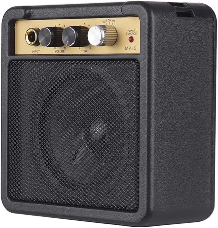 Mini Gitar Amplifikatör Amp Hoparlör 1W, 6.35mm Girişli 1/4 İnç Çıkışı, Ses Tonu Ayarı Overdrive'ı Destekler