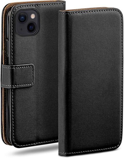 Book Case iPhone 13 için cep telefonu kılıfı, kart bölmeli, katlanabilir 360 derece koruyucu kılıf, katlanır kılıf, kapaklı kılıf, poliüretan deri cep telefonu kılıfı, siyah